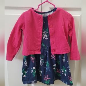 Carter's 2T Navy Flowered Dress with Cardigan